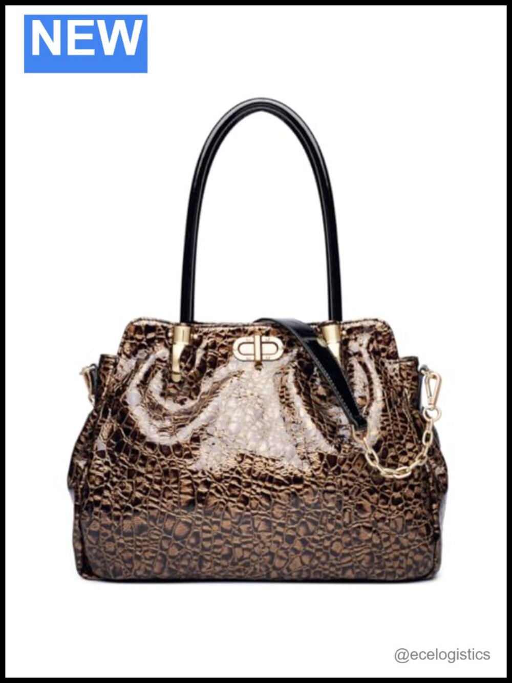 Genuine Leather Tote Bag Patent Leather Shoulder Bag with Strap
